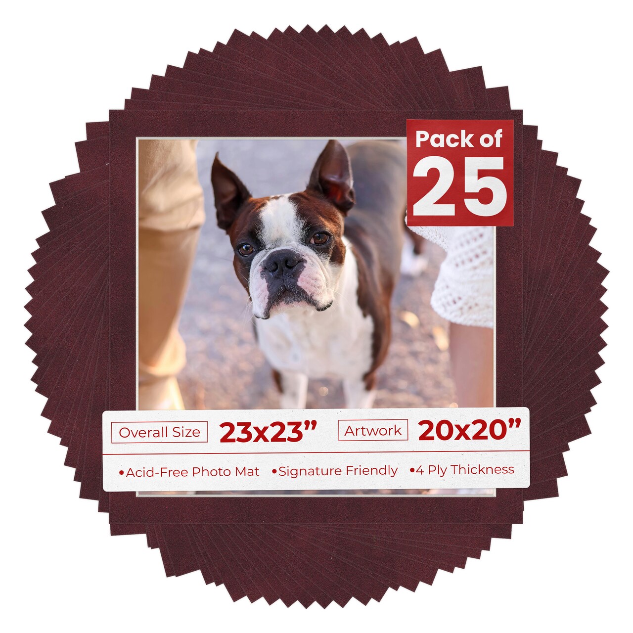 Dark Red Suede Mat Board for 23x23 Frames - Fits 20x20 Photos